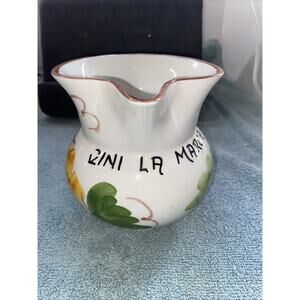 Vintage Italian 6.5" Pottery Wine Pitcher, Hand Decorated, Italy